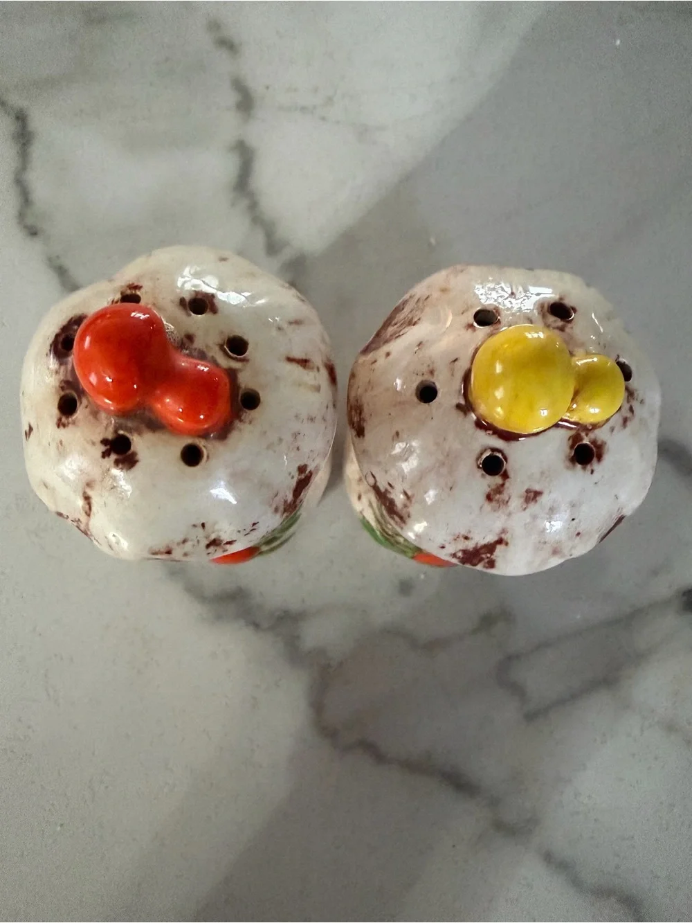 Vintage Sears Merry Mushroom Salt & Pepper Shakers - Yellow, Red, Green Accents
